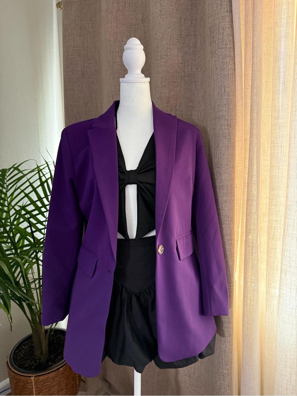 Purple Single-Button Tailored Blazer Jacket